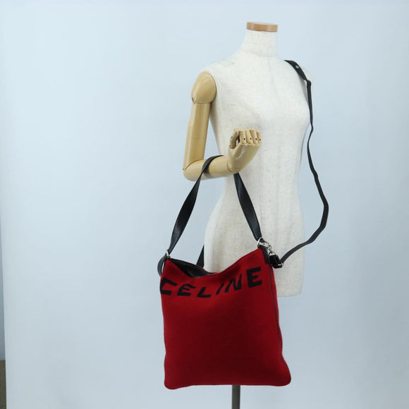 CELINE Shoulder Bag Knitted Fabrics Red Silver Auth 203021V