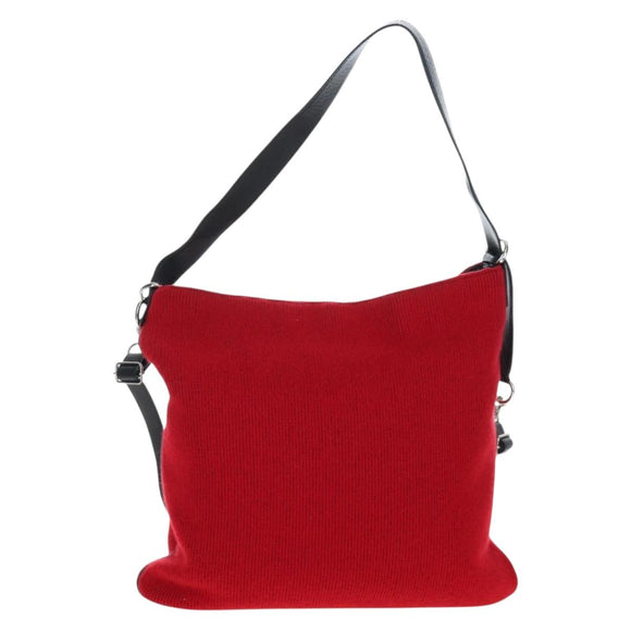 CELINE Shoulder Bag Knitted Fabrics Red Silver Auth 203021V