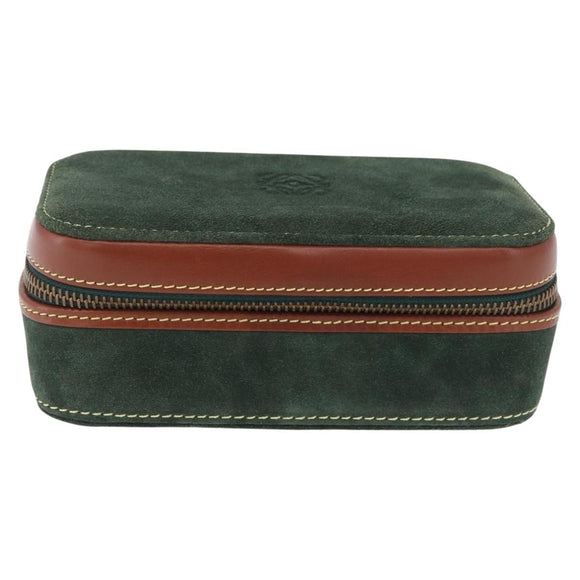 LOEWE Jewelry Pouch Suede Green Gold Auth 203034A