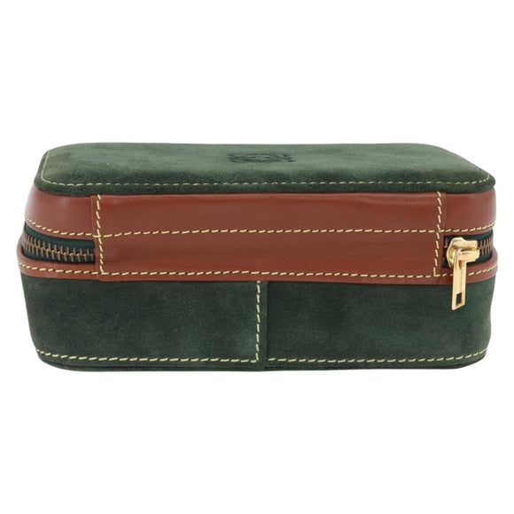 LOEWE Jewelry Pouch Suede Green Gold Auth 203034A