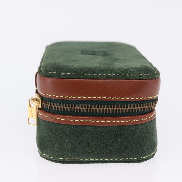 LOEWE Jewelry Pouch Suede Green Gold Auth 203034A