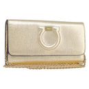 Salvatore Ferragamo Gancini Chain Shoulder Wallet Leather Gold Auth 203036V-1