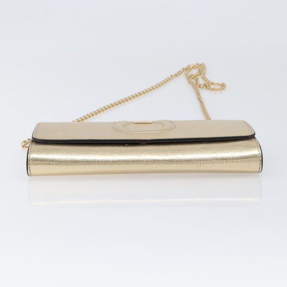 Salvatore Ferragamo Gancini Chain Shoulder Wallet Leather Gold Auth 203036V