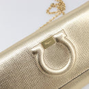 Salvatore Ferragamo Gancini Chain Shoulder Wallet Leather Gold Auth 203036V-15