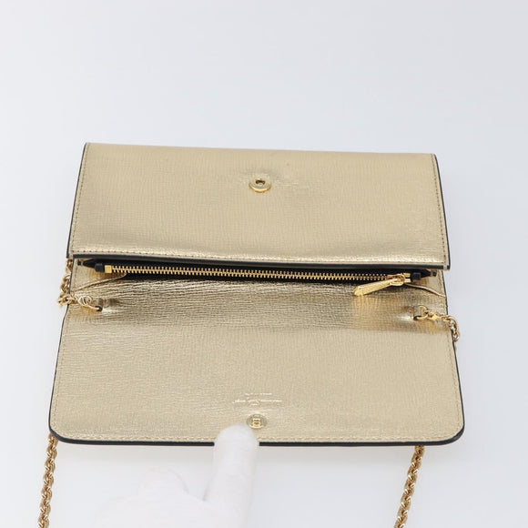 Salvatore Ferragamo Gancini Chain Shoulder Wallet Leather Gold Auth 203036V