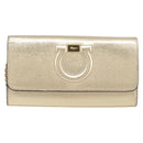 Salvatore Ferragamo Gancini Chain Shoulder Wallet Leather Gold Auth 203036V-2