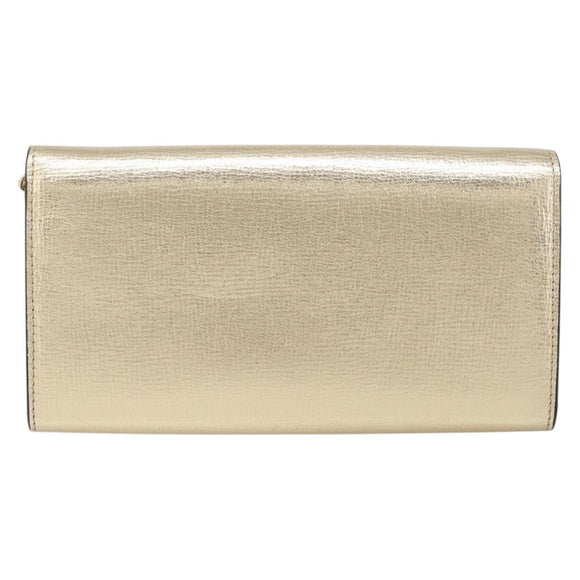 Salvatore Ferragamo Gancini Chain Shoulder Wallet Leather Gold Auth 203036V