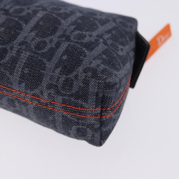 Christian Dior Trotter Canvas Flight Line Pouch Denim Navy Silver Auth 203039A