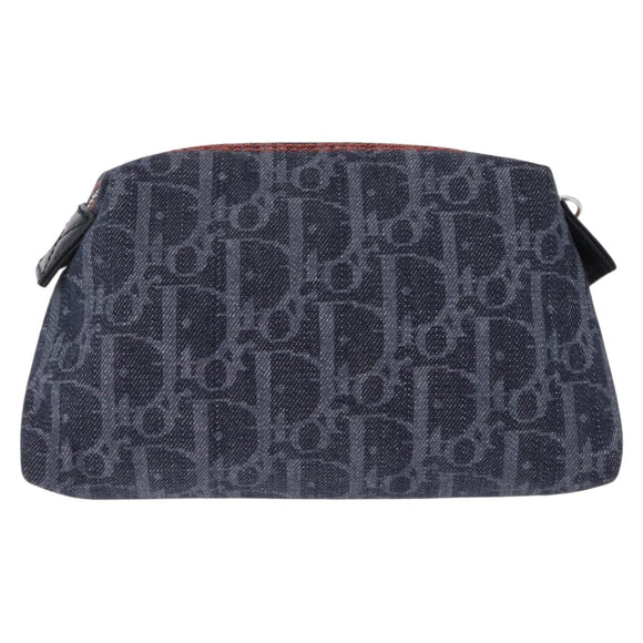 Christian Dior Trotter Canvas Flight Line Pouch Denim Navy Silver Auth 203039A