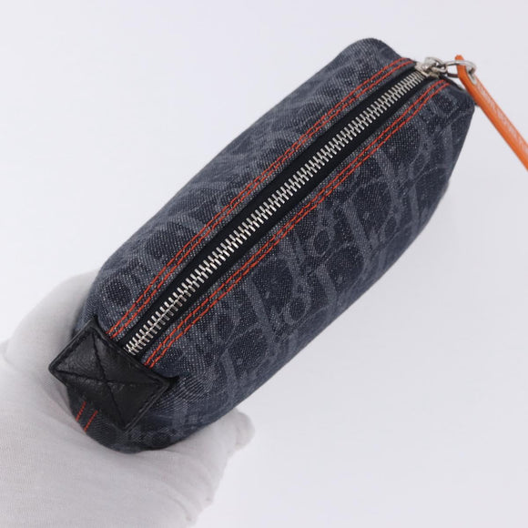 Christian Dior Trotter Canvas Flight Line Pouch Denim Navy Silver Auth 203039A
