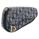 Christian Dior Trotter Canvas saddle Pouch Navy Gold Auth 203040A-1