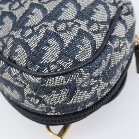 Christian Dior Trotter Canvas saddle Pouch Navy Gold Auth 203040A