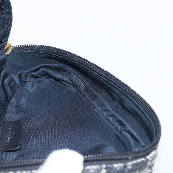 Christian Dior Trotter Canvas saddle Pouch Navy Gold Auth 203040A