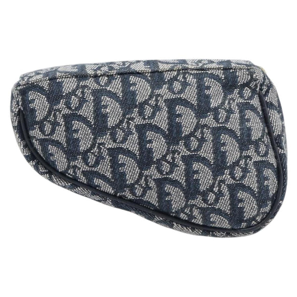 Christian Dior Trotter Canvas saddle Pouch Navy Gold Auth 203040A