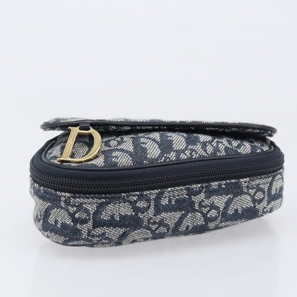 Christian Dior Trotter Canvas saddle Pouch Navy Gold Auth 203040A