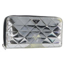 PRADA Long Wallet Leather Silver Auth 203045-1