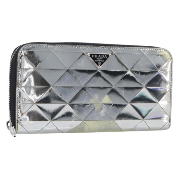 PRADA Long Wallet Leather Silver Auth 203045