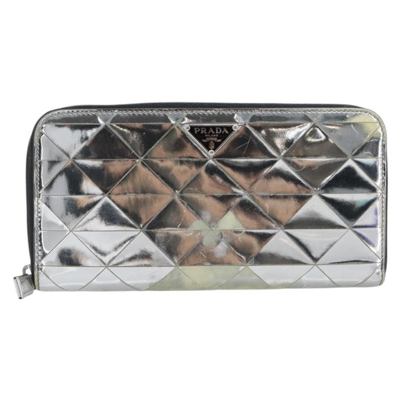 PRADA Long Wallet Leather Silver Auth 203045
