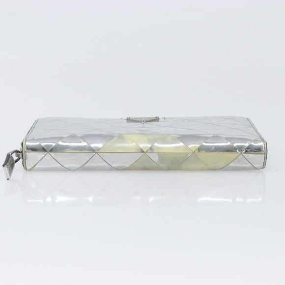 PRADA Long Wallet Leather Silver Auth 203045