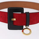 CELINE Circle Belt Leather 29.9"" Red Gold Auth 203046-5