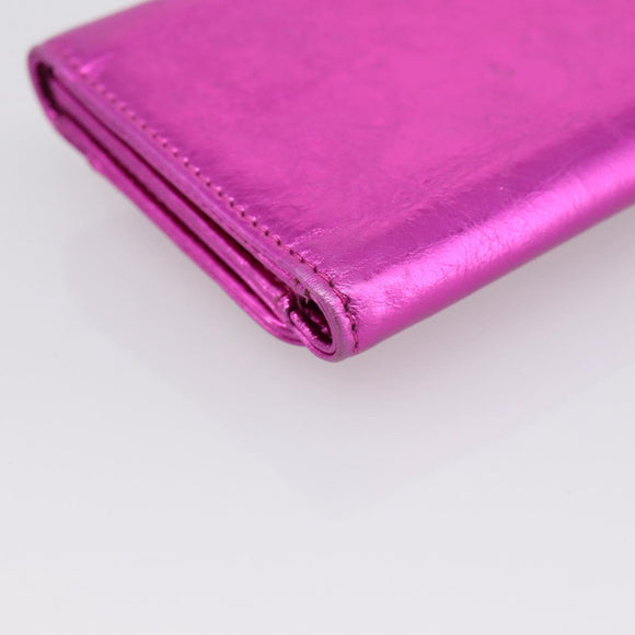 CHANEL Wallet Leather Pink Silver CC Auth 203048V