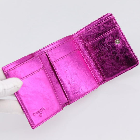 CHANEL Wallet Leather Pink Silver CC Auth 203048V