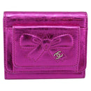 CHANEL Wallet Leather Pink Silver CC Auth 203048V-13