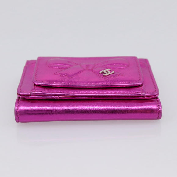 CHANEL Wallet Leather Pink Silver CC Auth 203048V