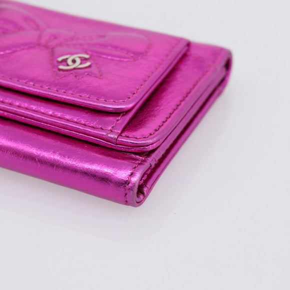 CHANEL Wallet Leather Pink Silver CC Auth 203048V