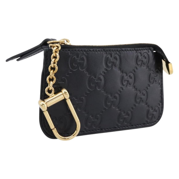 GUCCI GG Canvas Guccissima Coin Purse Leather Black Gold 447964 Auth 203049V