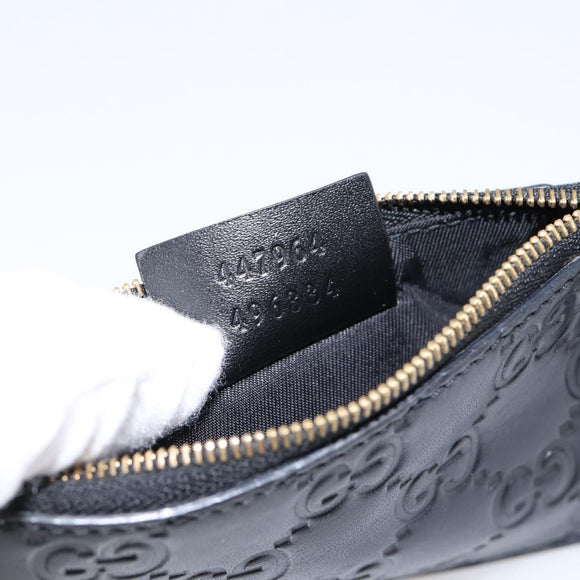 GUCCI GG Canvas Guccissima Coin Purse Leather Black Gold 447964 Auth 203049V