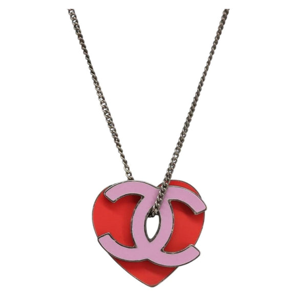 CHANEL Necklace Metal Pink CC Auth 203054