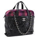 CHANEL Matelasse Hand Bag Calf Skin 2way Black Silver CC Auth 203070M-1