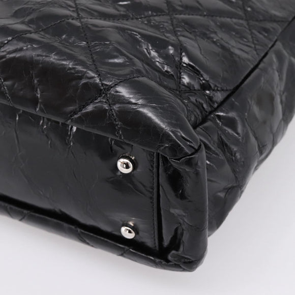 CHANEL Matelasse Hand Bag Calf Skin 2way Black Silver CC Auth 203070M