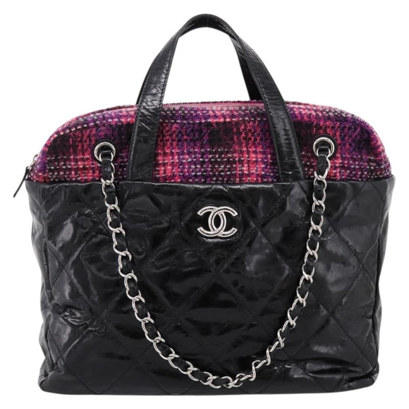 CHANEL Matelasse Hand Bag Calf Skin 2way Black Silver CC Auth 203070M