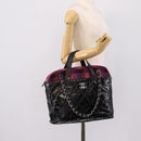 CHANEL Matelasse Hand Bag Calf Skin 2way Black Silver CC Auth 203070M-27