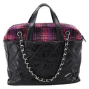 CHANEL Matelasse Hand Bag Calf Skin 2way Black Silver CC Auth 203070M-3