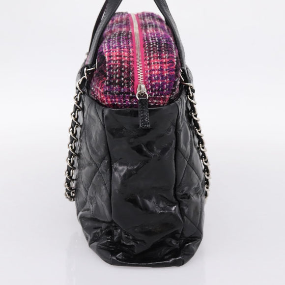 CHANEL Matelasse Hand Bag Calf Skin 2way Black Silver CC Auth 203070M