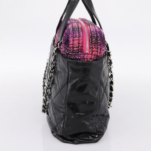 CHANEL Matelasse Hand Bag Calf Skin 2way Black Silver CC Auth 203070M