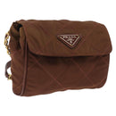PRADA Chain Shoulder Bag Nylon Brown Gold Tone Auth 203074-1