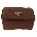 PRADA Chain Shoulder Bag Nylon Brown Gold Tone Auth 203074-13