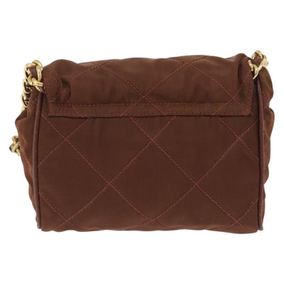 PRADA Chain Shoulder Bag Nylon Brown Gold Tone Auth 203074 - 0