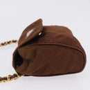 PRADA Chain Shoulder Bag Nylon Brown Gold Tone Auth 203074-4