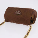 PRADA Chain Shoulder Bag Nylon Brown Gold Tone Auth 203074-6