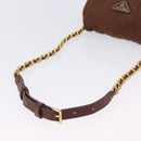 PRADA Chain Shoulder Bag Nylon Brown Gold Tone Auth 203074-7