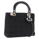 Christian Dior Canage Hand Bag Nylon 2way Black Silver Auth 203075-1