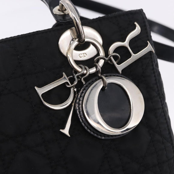 Christian Dior Canage Hand Bag Nylon 2way Black Silver Auth 203075