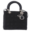 Christian Dior Canage Hand Bag Nylon 2way Black Silver Auth 203075-2