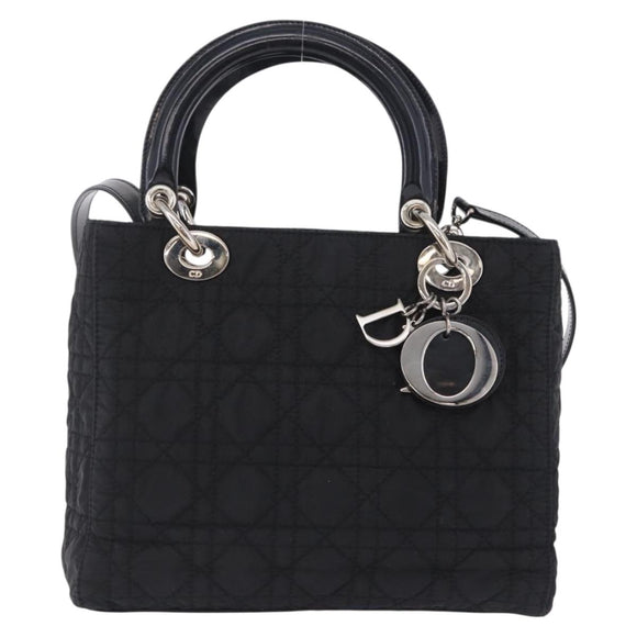 Christian Dior Canage Hand Bag Nylon 2way Black Silver Auth 203075