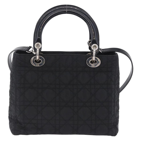 Christian Dior Canage Hand Bag Nylon 2way Black Silver Auth 203075